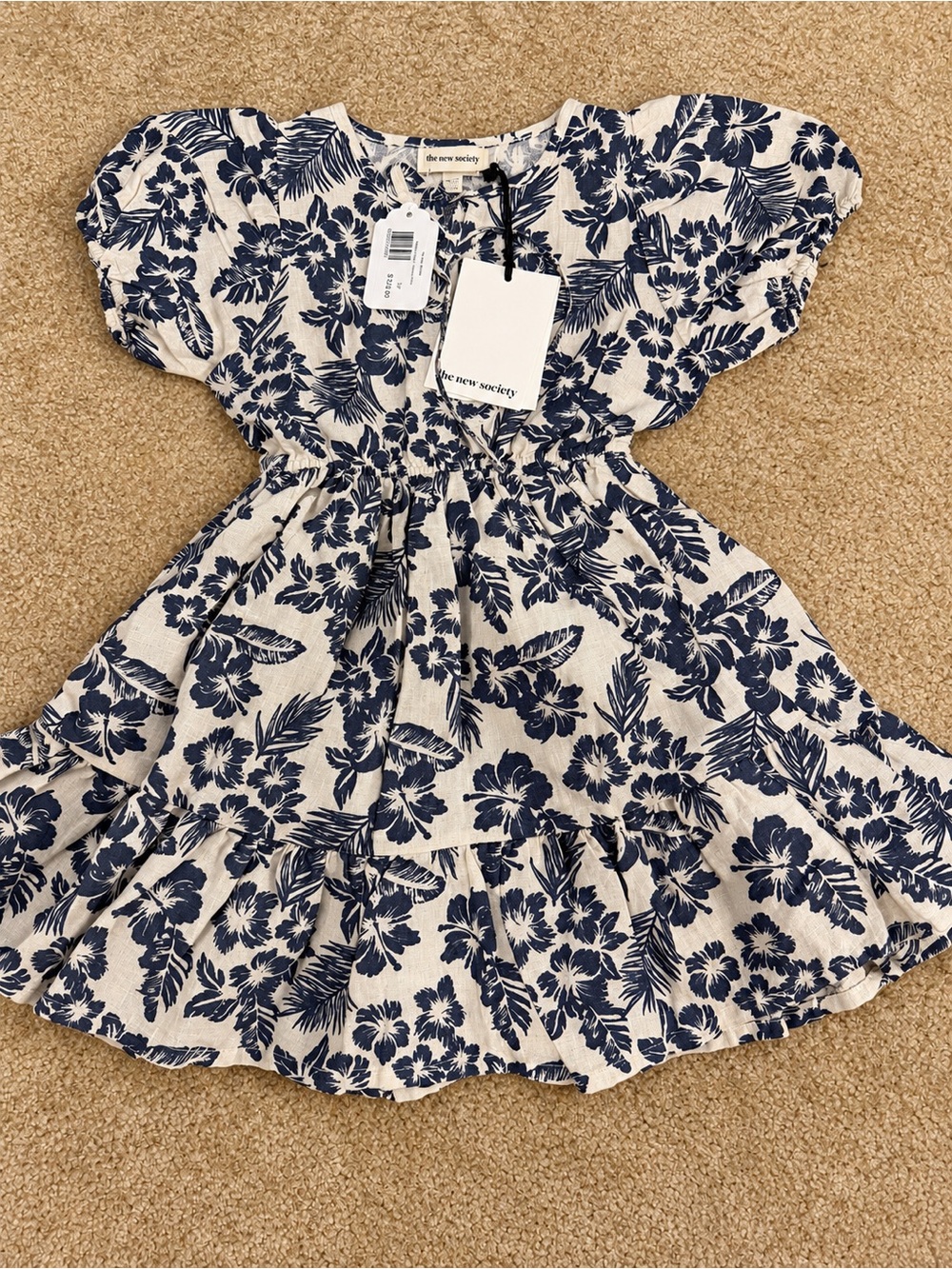 The New Society Girls' Navy Floral Puff-Sleeve Dress